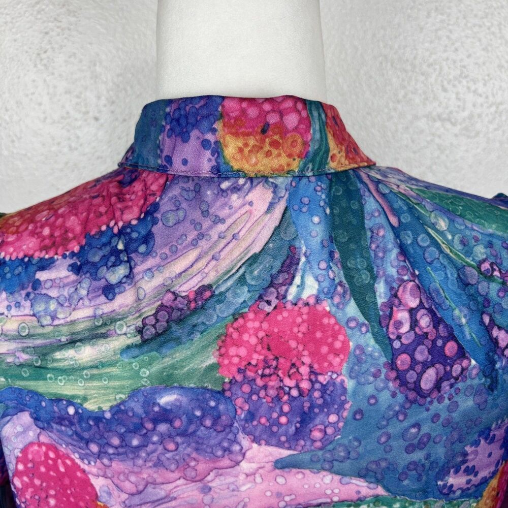 Vintage Devon 70s Blouse Women Medium Neon Purple Green 3/4 Sleeve Union Made - Picture 12 of 14